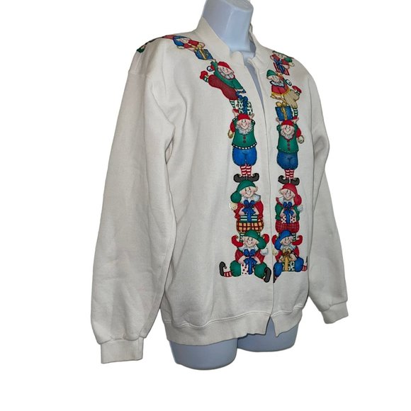 Vintage Hand Designed Cardigan Sweatshirt Womens M Christmas Holiday Well Worn - Picture 4 of 12